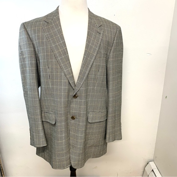 Chaps Sport Coat Men‎ 42L Silk Houndstooth  2 Button Business Casual Preppy FLAW - Picture 1 of 16